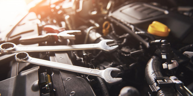 Tools laying on the engine