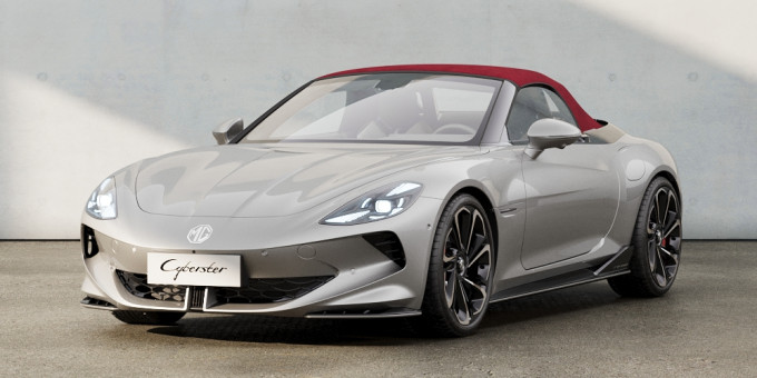 customCyberster engine dual bodyColour silver roofColour red interiorColour grey roofPosition up doorPosition closed scenario concrete lighting day angle exteriorQuarterLeftFront 1