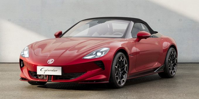 customCyberster engine single bodyColour red roofColour black interiorColour grey roofPosition up doorPosition closed scenario concrete lighting day angle exteriorQuarterLeftFront 4 1